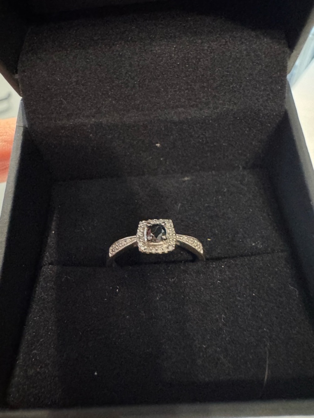 Zales Sterling Silver Black Diamond Halo Engagement Ring - Picture 2 of 3